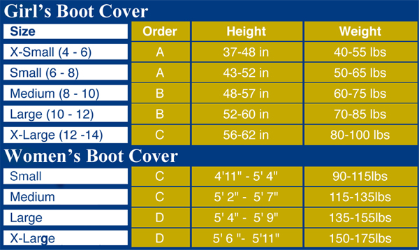 Boot Cover Size Chart